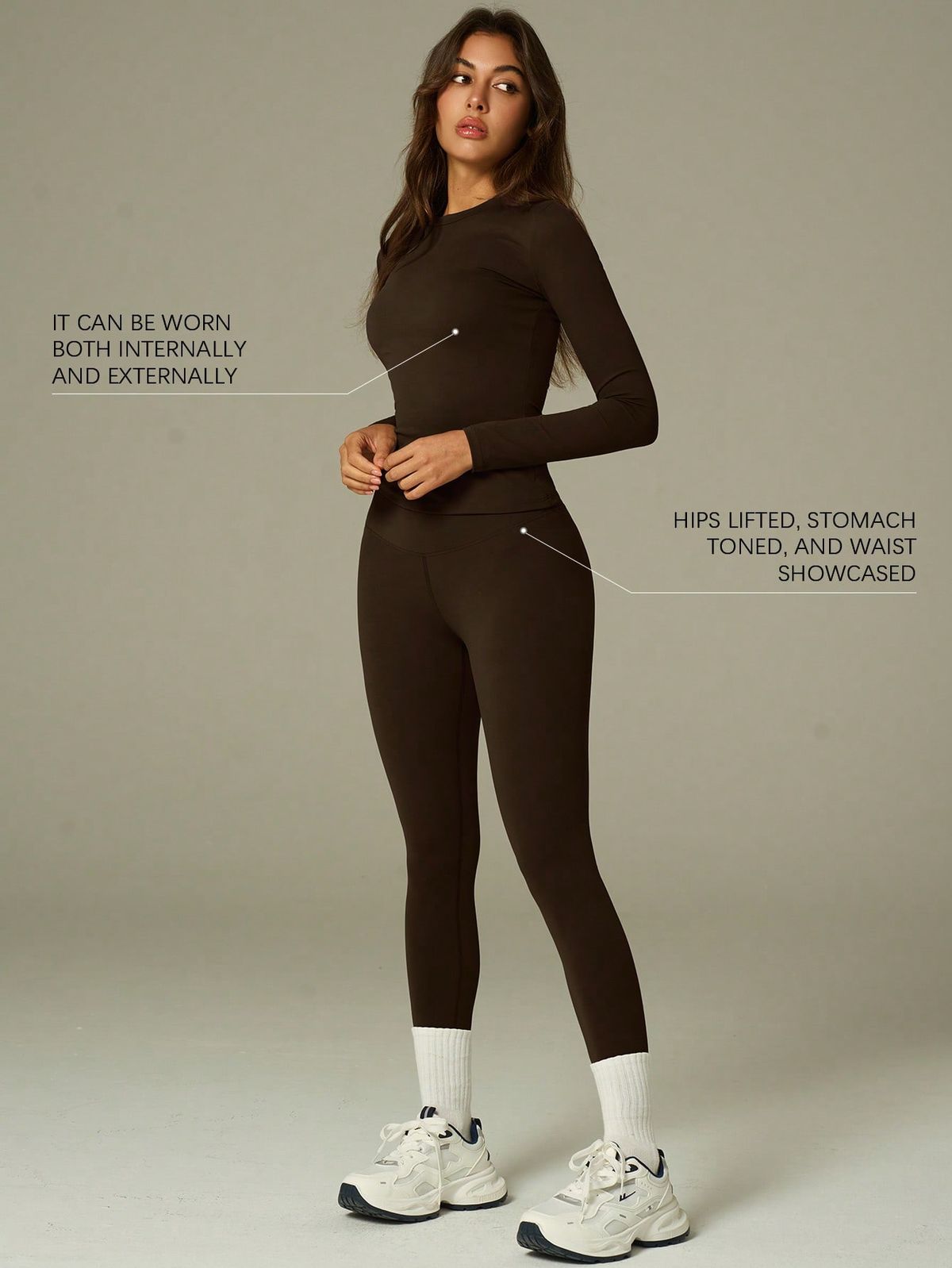 CONJUNTO DEPORTIVO MANGA LARGA CAFE